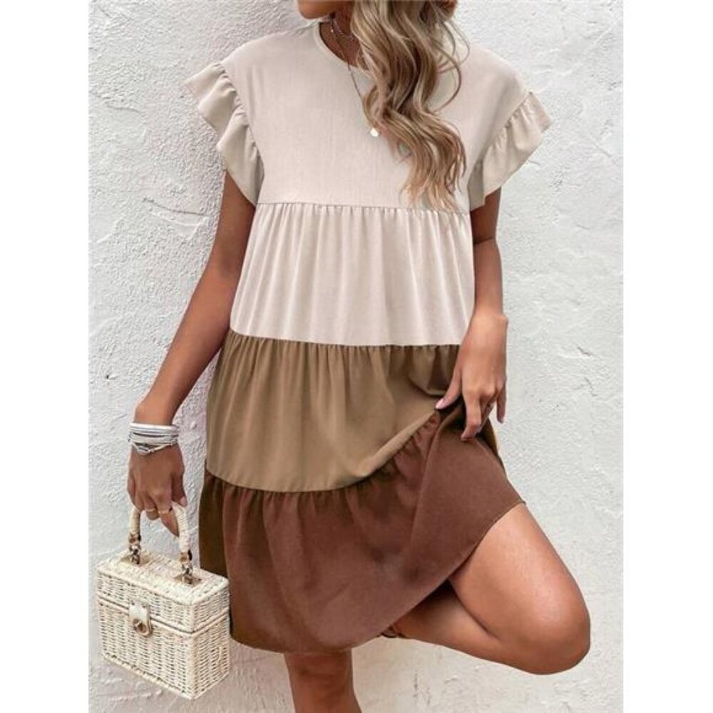 Colorblock Ruffle Hem Smock Dress - Picture 4 of 6